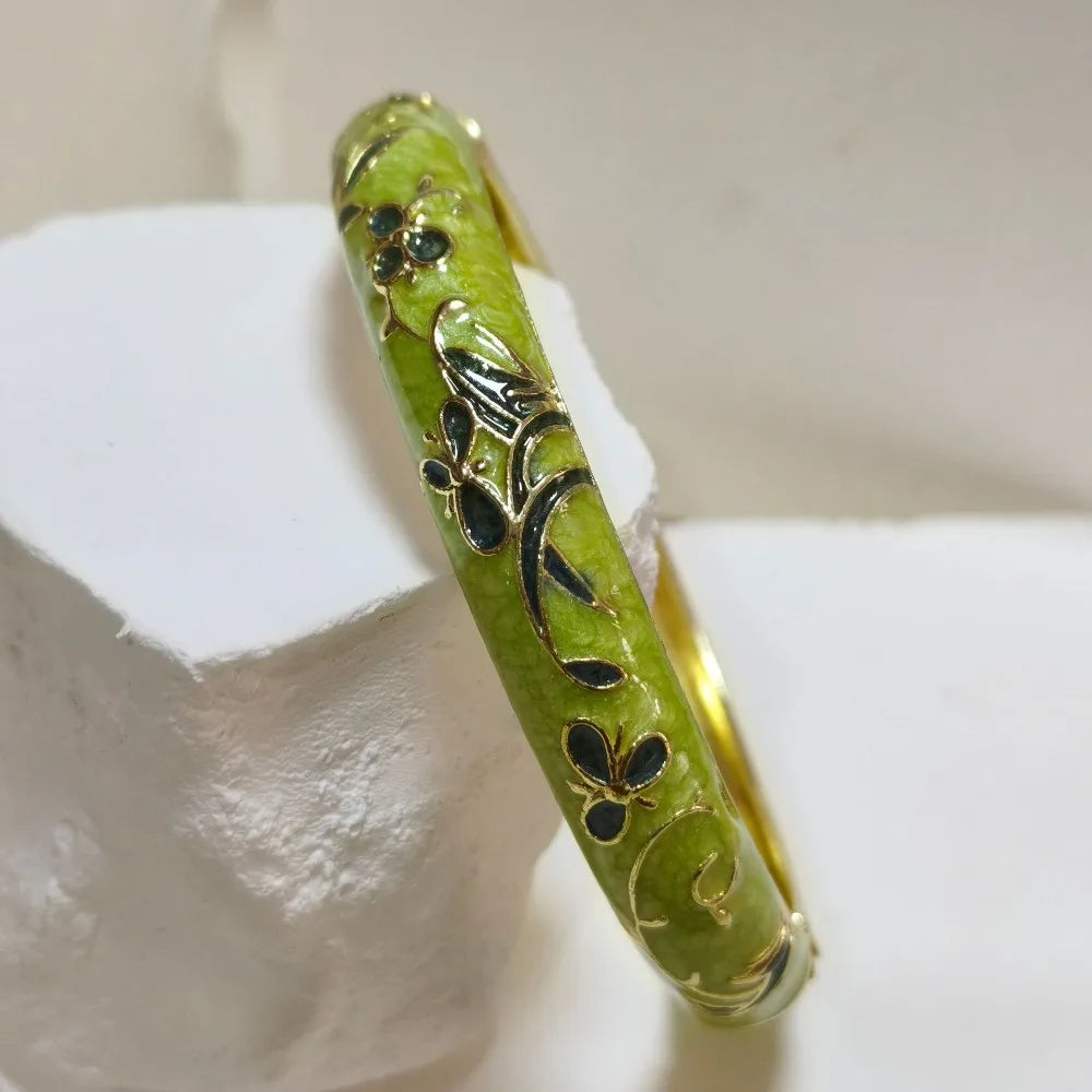 Cloisonné Enamel Bangle | Gold-Trimmed Floral Ethnic Bracelet Enamel Bangle Bracelet PLUSH 2