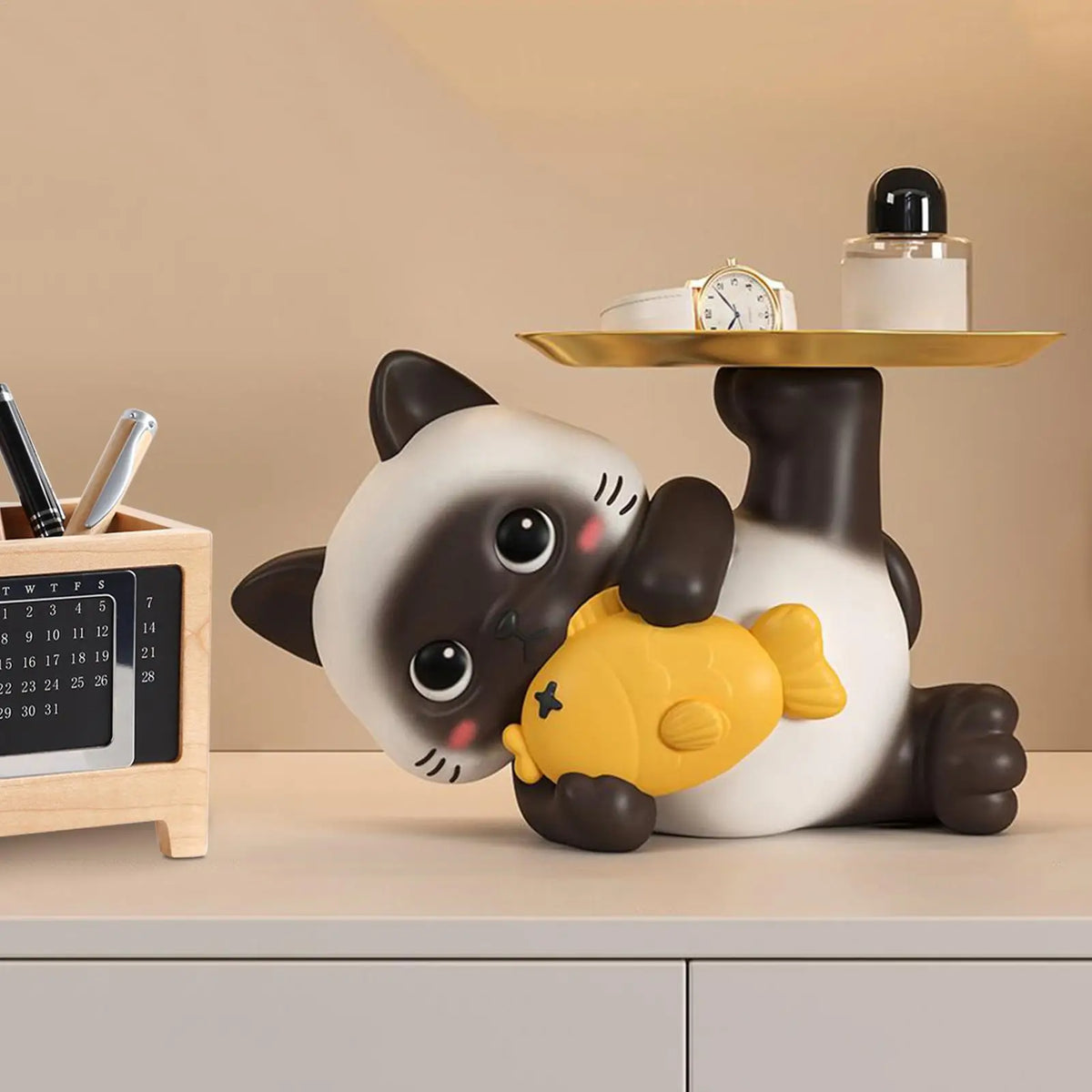 Siamese Cat Key & Trinket Holder – Resin Desktop Organizer Decorative Trinket Holder PLUSH