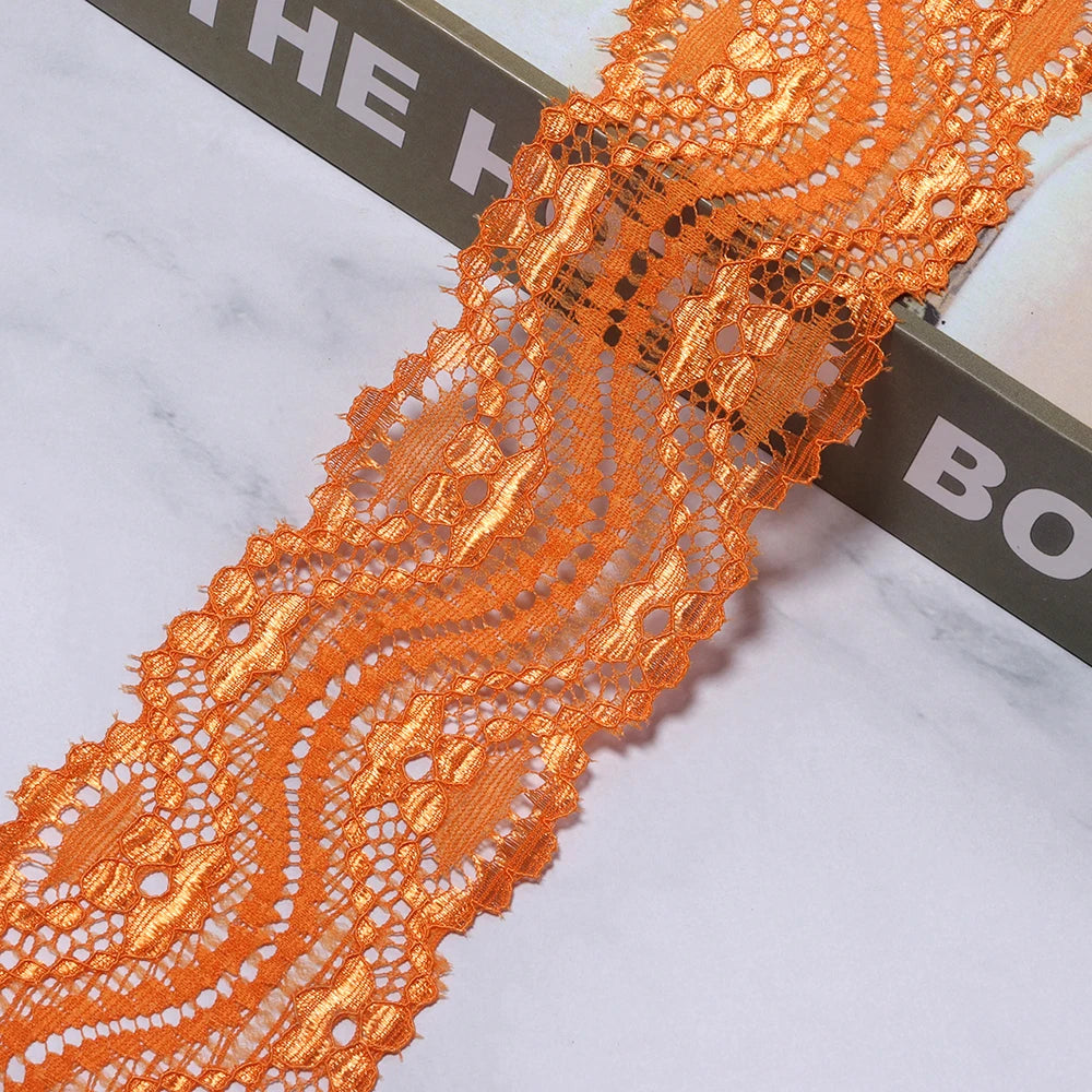 6cm Elastic Floral Lace Trim 2 Yards – DIY Sewing Craft Elastic Lace Trim PLUSH orange 6cm