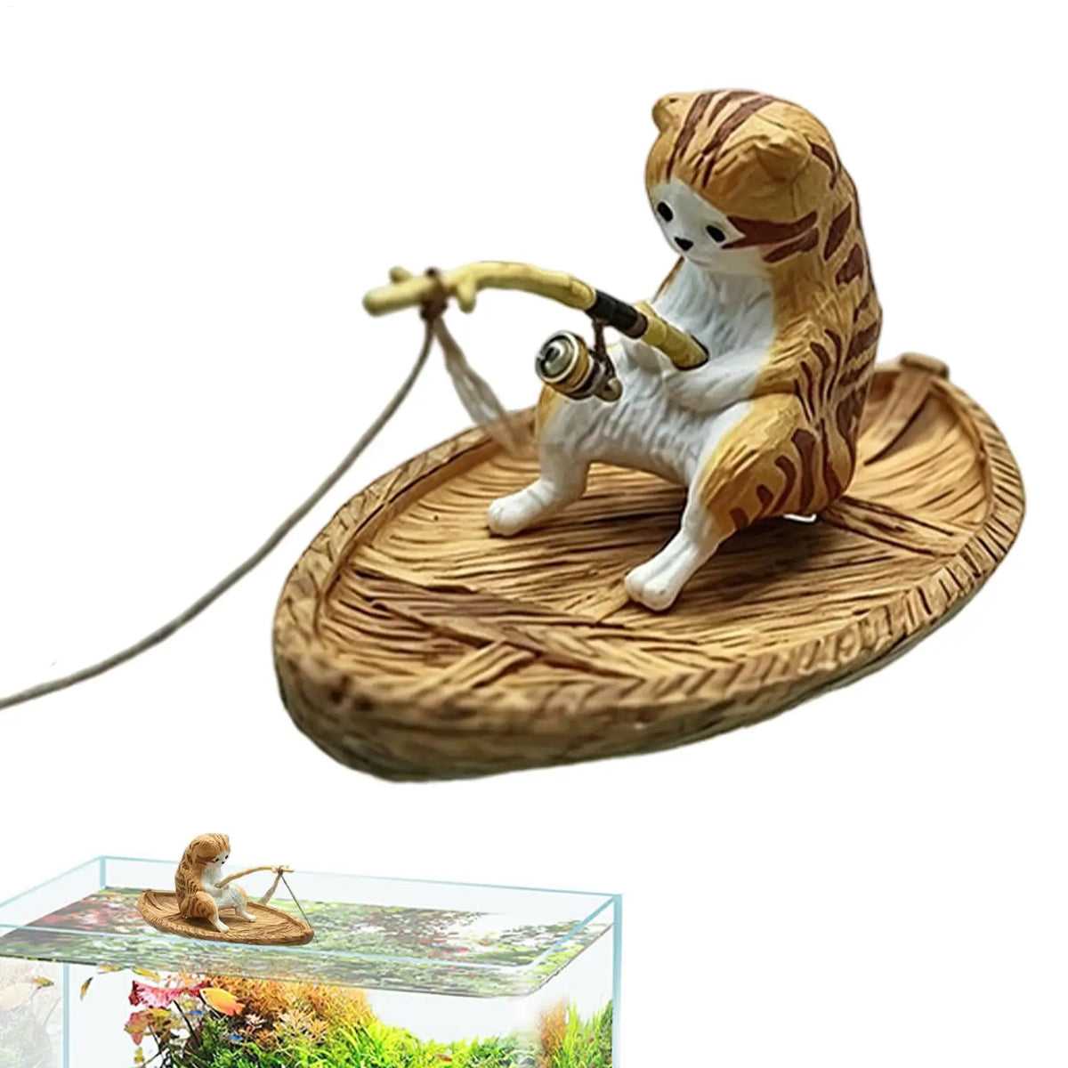 Resin Cat Fishing Boat Aquarium Ornament | Fish Tank Decor Aquarium Ornament PLUSH