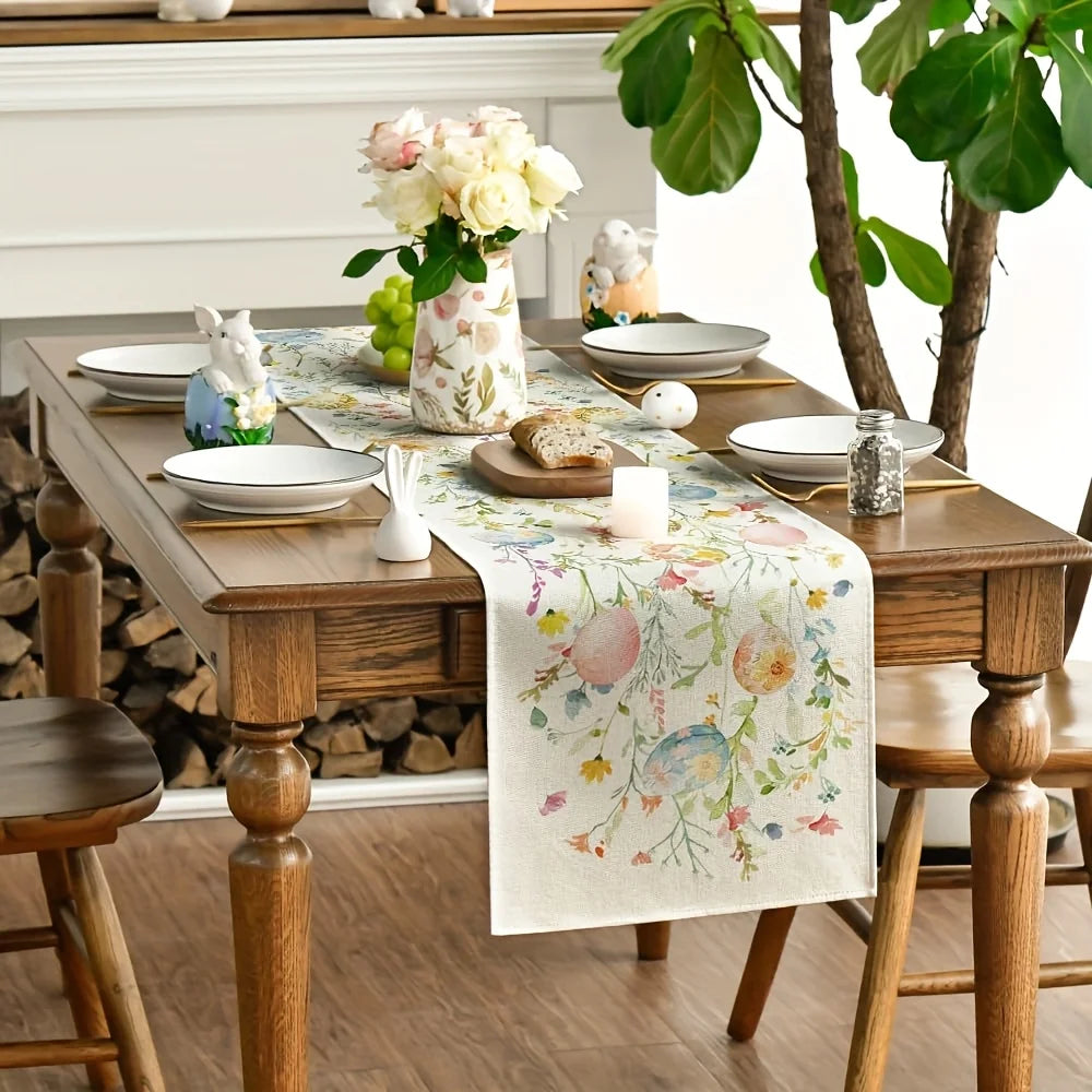 Easter Watercolor Table Runner – Floral Egg Print, 3 Sizes Table Runner PLUSH