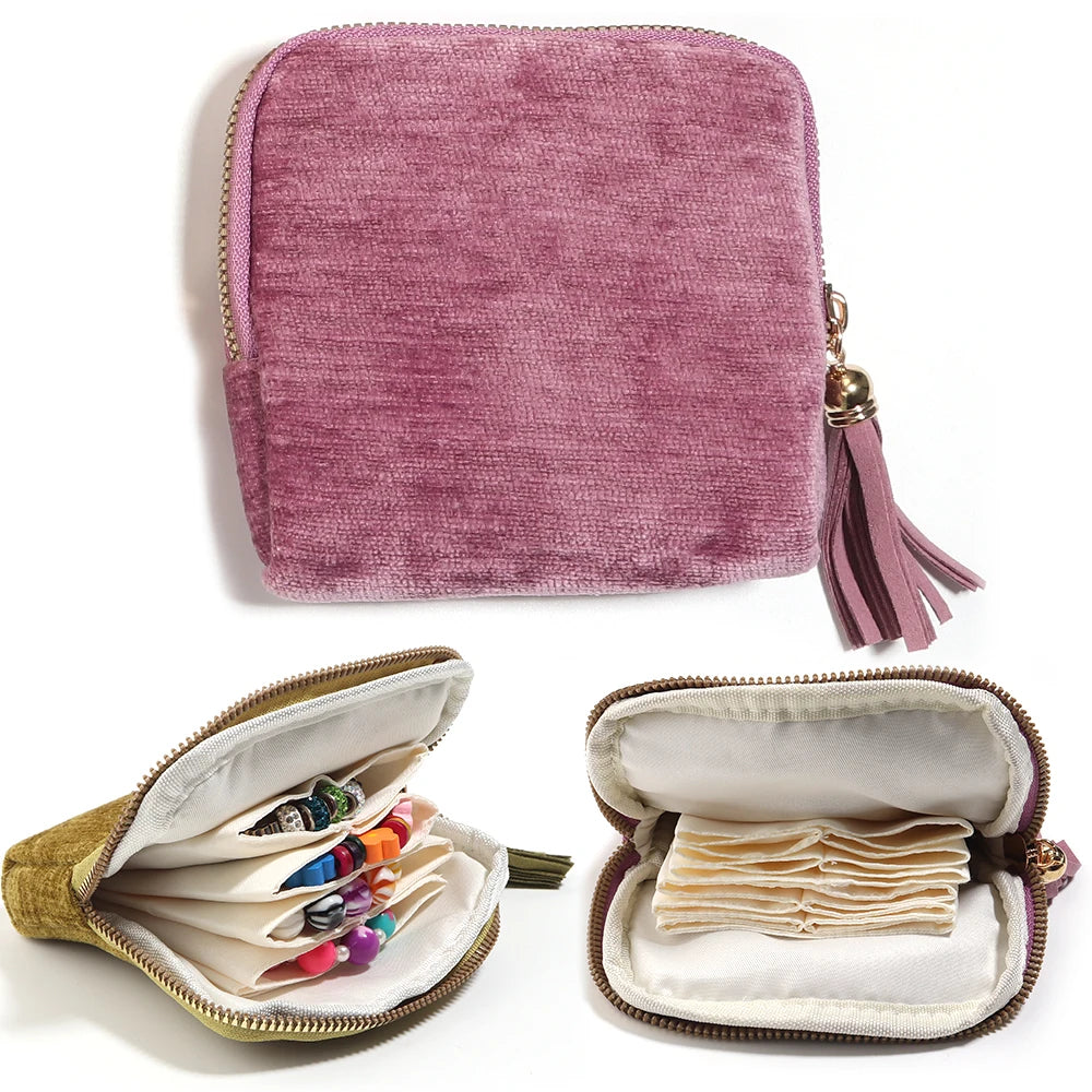 Velvet Jewelry Pouch 6-Layer Storage Bag with Tassel | Travel Jewelry Storage Pouch PLUSH