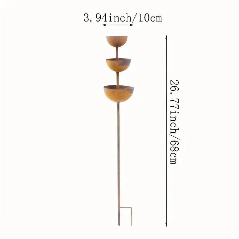3-Tier Metal Rain Catcher Garden Stake | Decorative Outdoor Ornament Garden Stake Ornament PLUSH