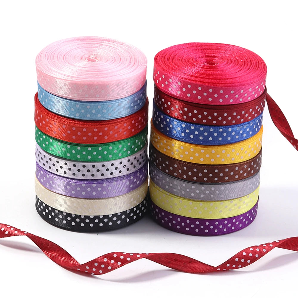 20 Yards Polka Dot Polyester Ribbon 1cm | Gift Wrapping & Bows Craft Ribbon PLUSH