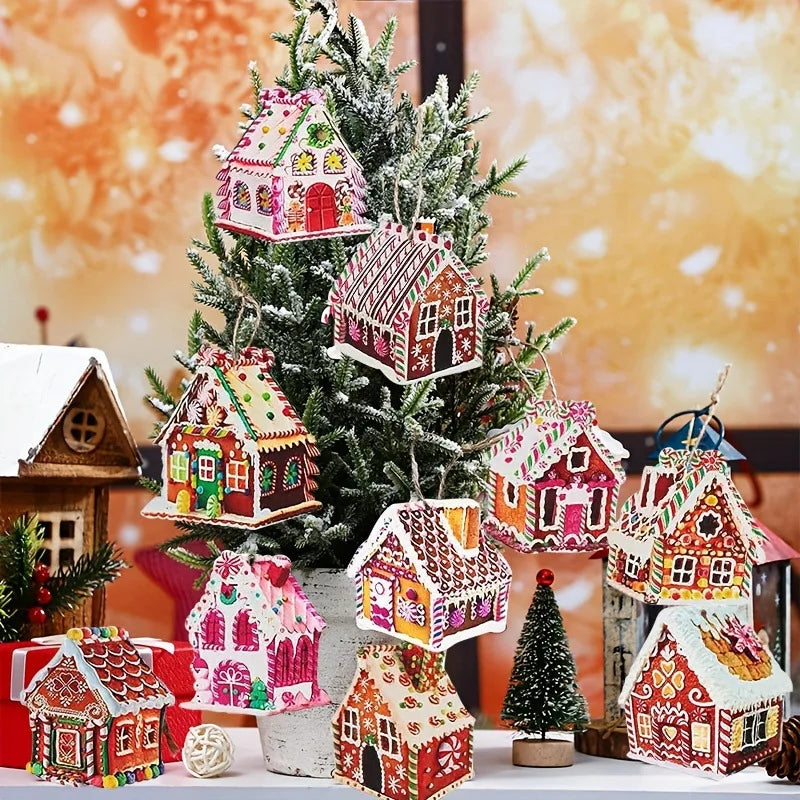 Christmas Wooden House Ornaments – Painted Xmas Tree Pendants Christmas Tree Ornaments PLUSH