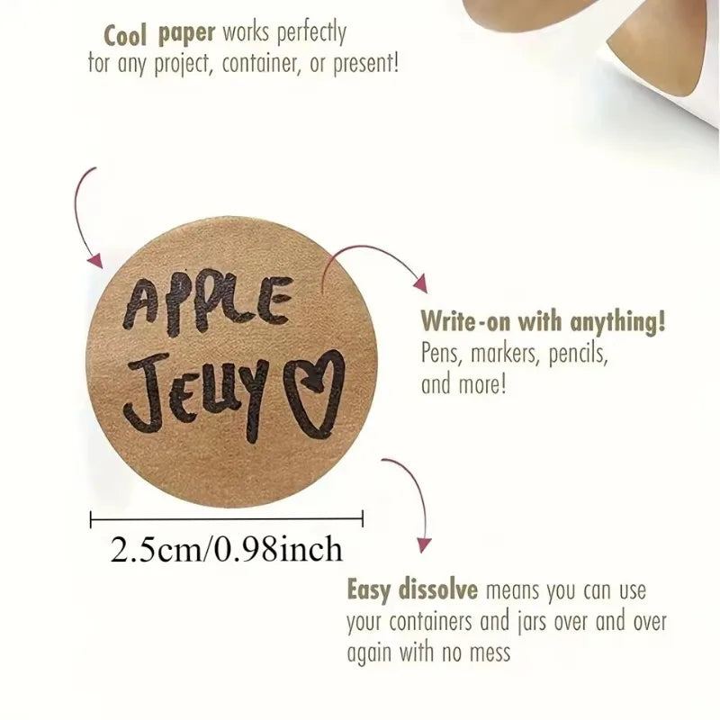 500pcs Kraft Round Stickers – Self-Adhesive DIY Label Roll Kraft Paper Stickers PLUSH