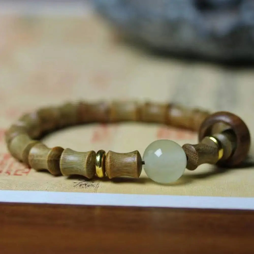 Green Sandalwood Beaded Bracelet – Unisex Wood Charm Beaded Wood Bracelet PLUSH