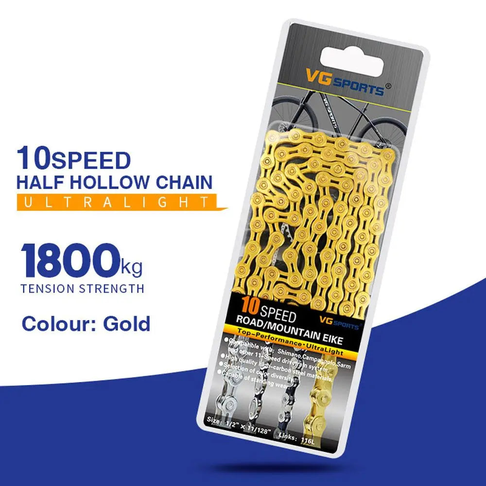 Half Hollow Bike Chain 8/9/10/11 Speed – Mountain & Road Bicycle Chain PLUSH gold-10 speed