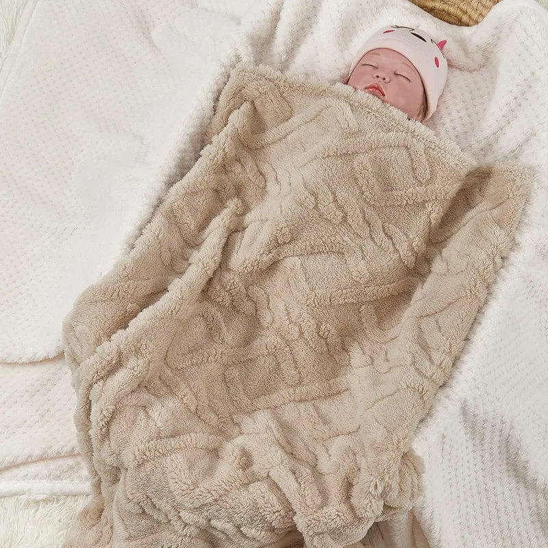 70x100cm Soft Plush Baby Throw Blanket – All Season Flannel Baby Throw Blanket PLUSH Khaki 70x100cm