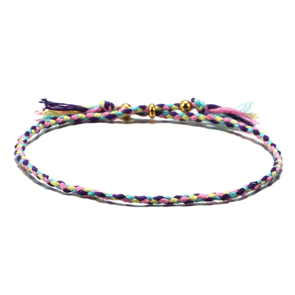 Adjustable Woven Bracelet – Colorful Bohemian Braid Charm Woven Charm Bracelet PLUSH H