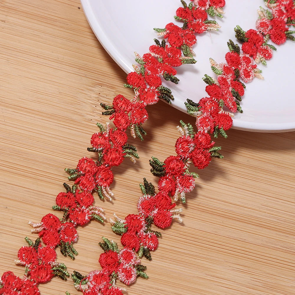 2 Yards Colorful Flower Lace Trim – DIY Ribbon & Jewelry Lace Trim Ribbon PLUSH red 2cm