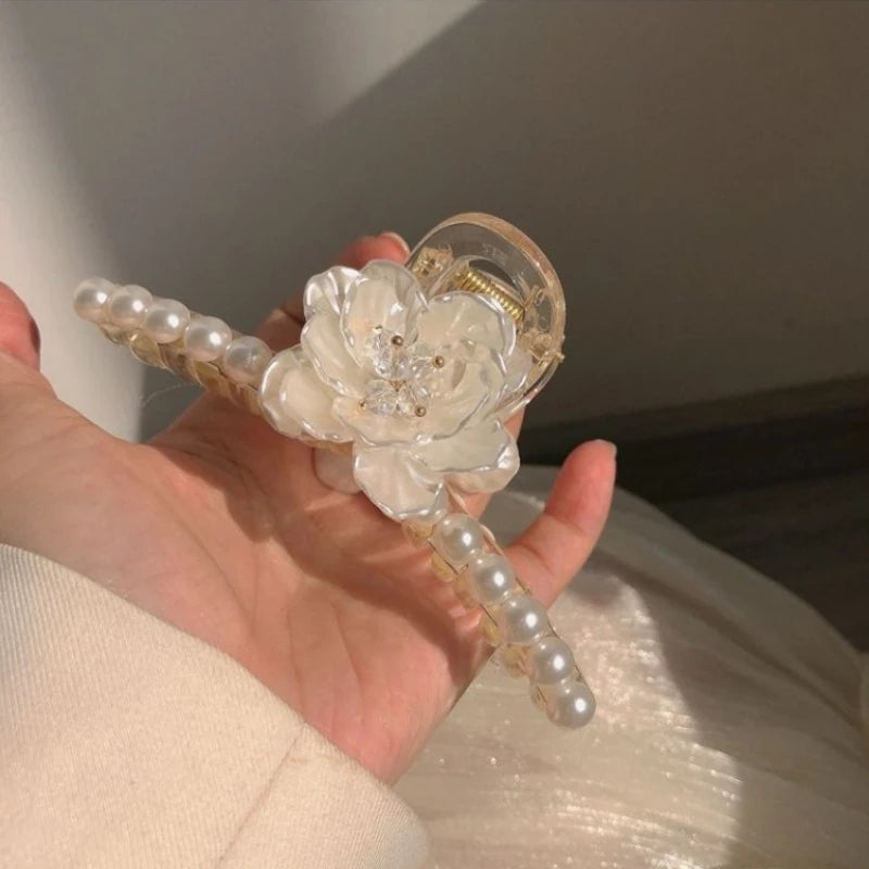Floral Pearl Shark Hair Claw Clip – Korean Elegant Updo Hair Claw Clip PLUSH