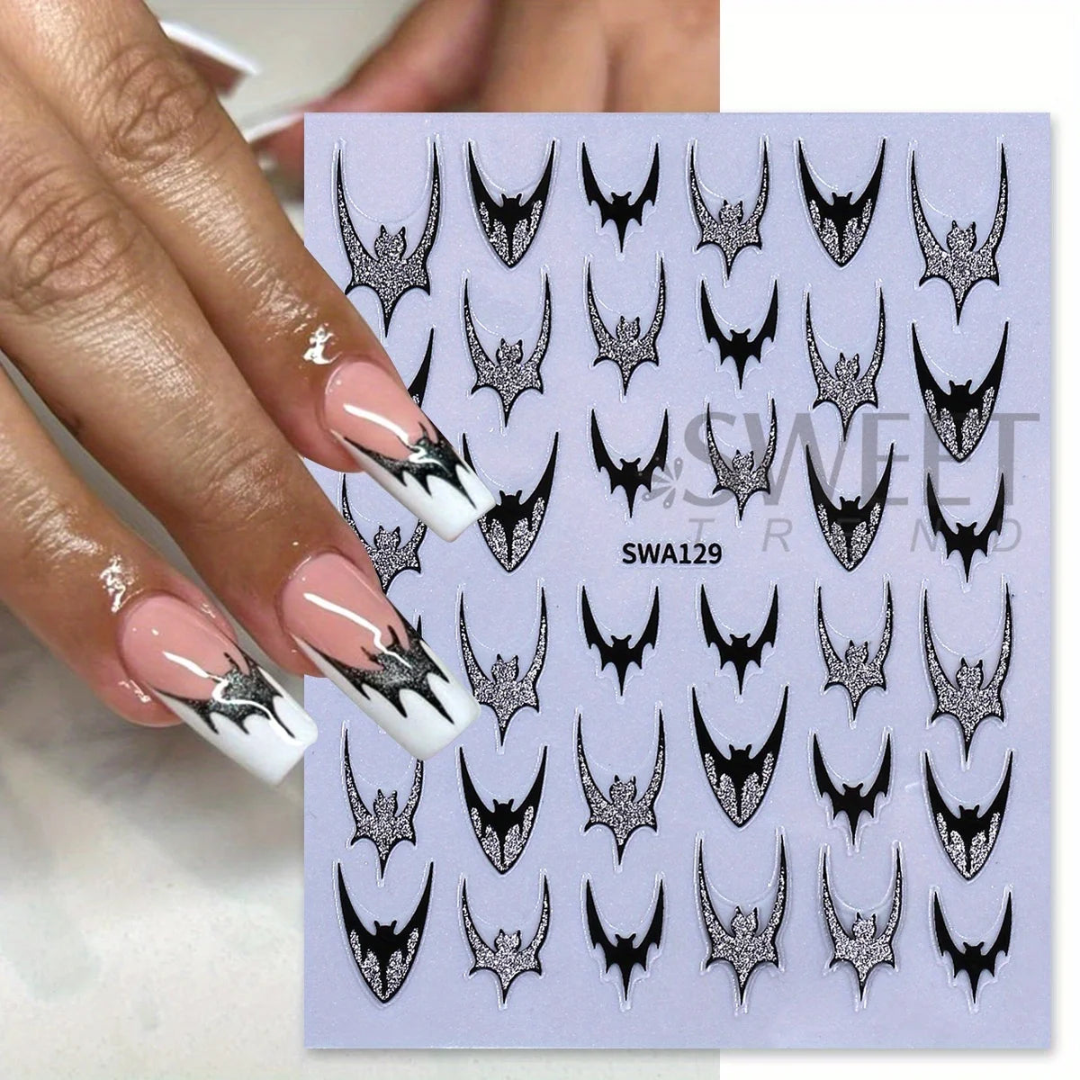 Glitter Bat Halloween Nail Stickers – Spider Web & Heart Decals Halloween Nail Stickers PLUSH