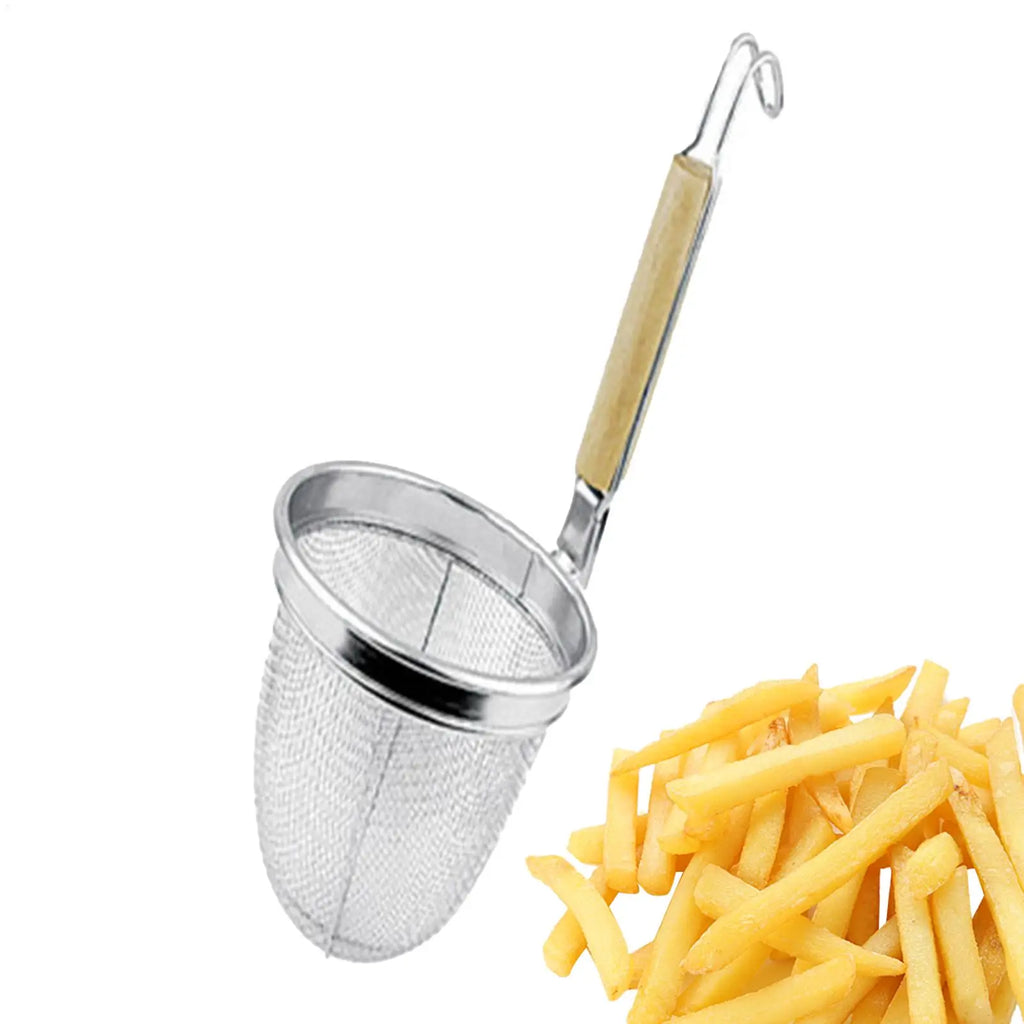 Wooden Handle Stainless Steel Strainer Basket – Pasta Skimmer Kitchen Strainer Basket PLUSH