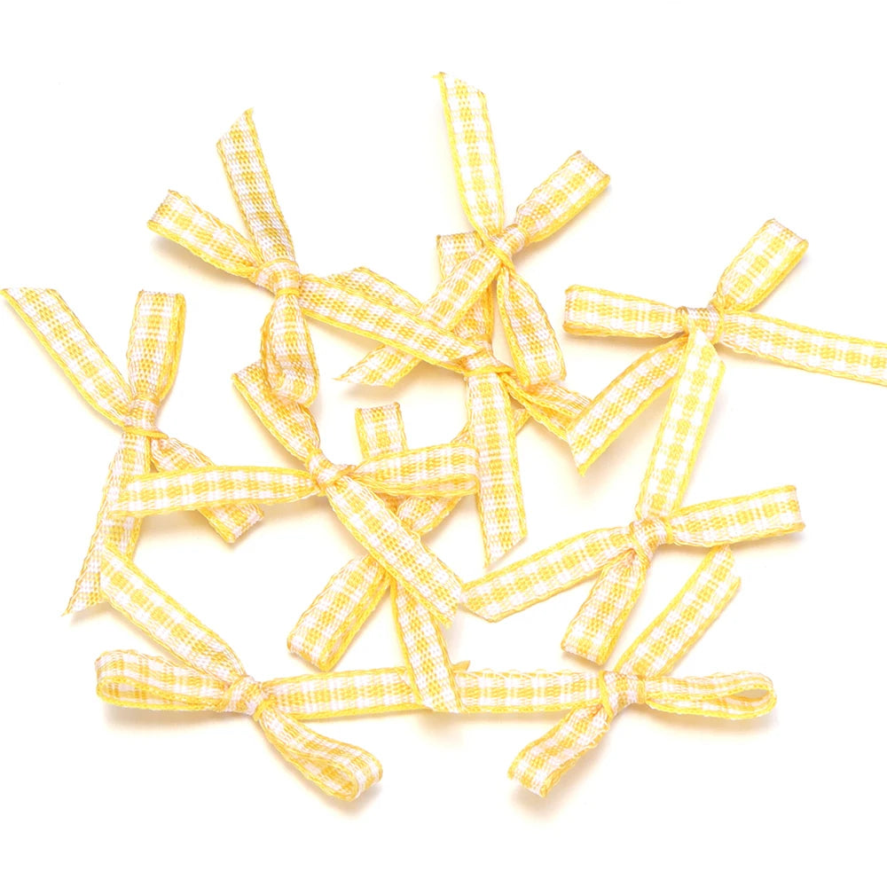 30pcs Plaid Handmade Bows – DIY Headwear & Gift Decoration Craft Bow Accessories PLUSH yellow