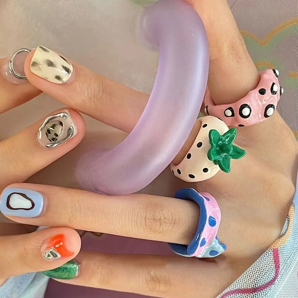 Y2K Stripe Polka Dot Oil Drop Opening Ring – Women's Fashion Fashion Ring PLUSH