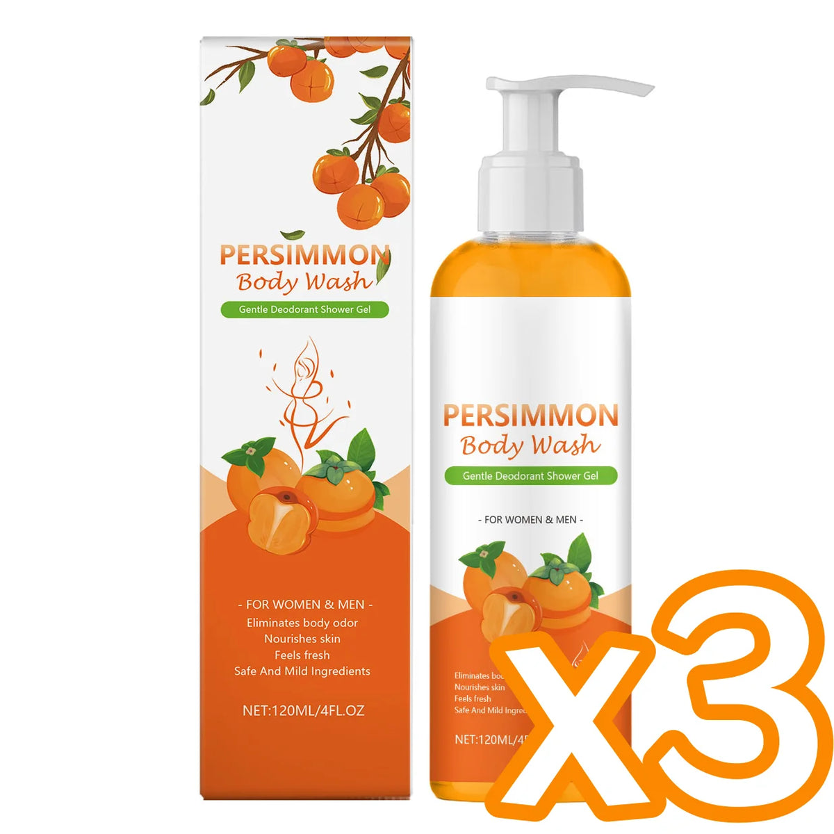 Persimmon Exfoliating Body Wash – Hydrating Shower Gel Exfoliating Body Wash PLUSH 120ml x 3 Others