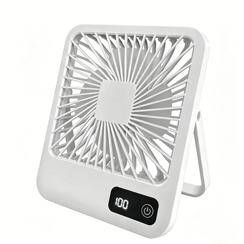 Rechargeable Desktop Fan Foldable Type-C 5-Speed LED Display Rechargeable Desk Fan PLUSH White