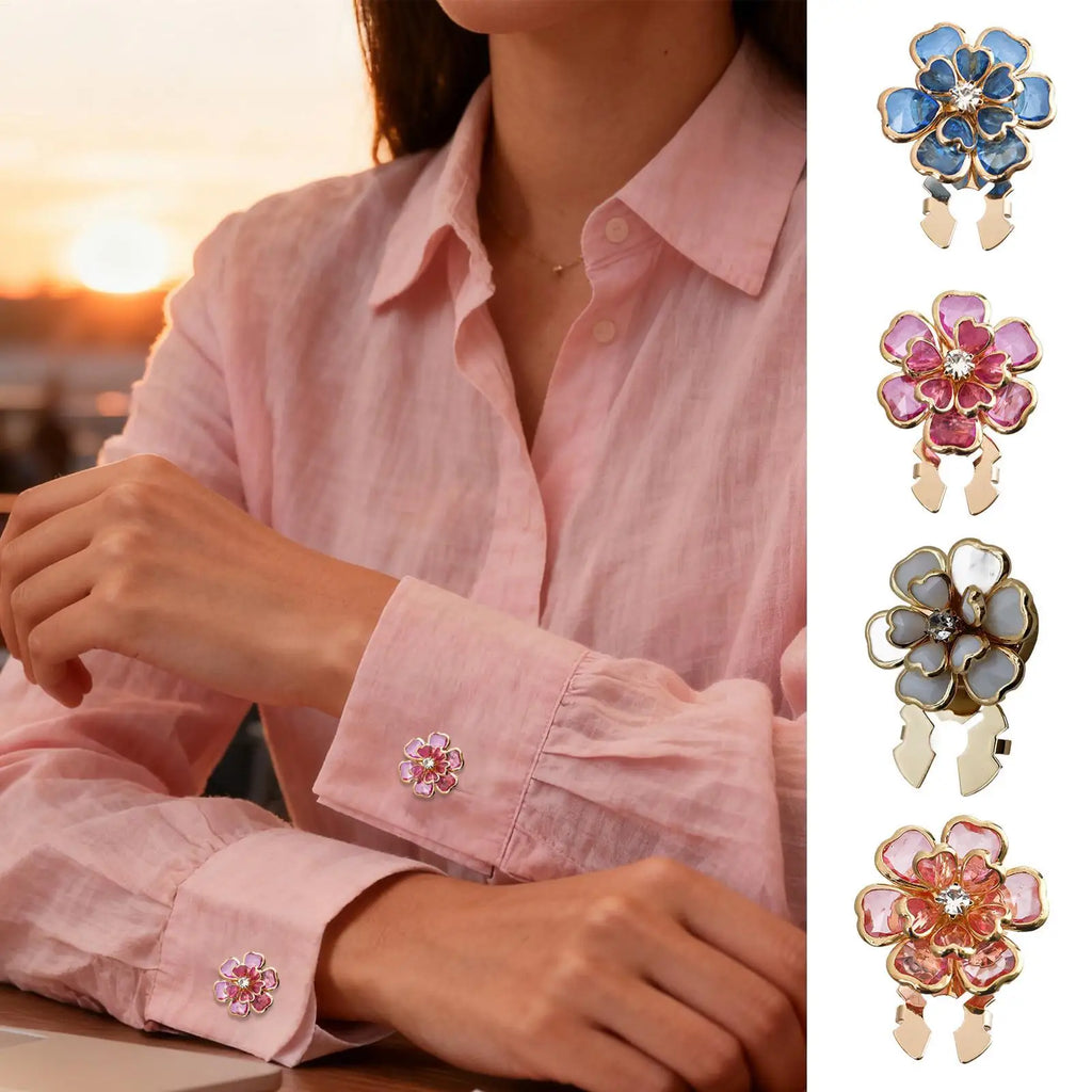 Camellia Flower Button Covers – Rhinestone Cufflinks Women Button Cover Cufflinks PLUSH