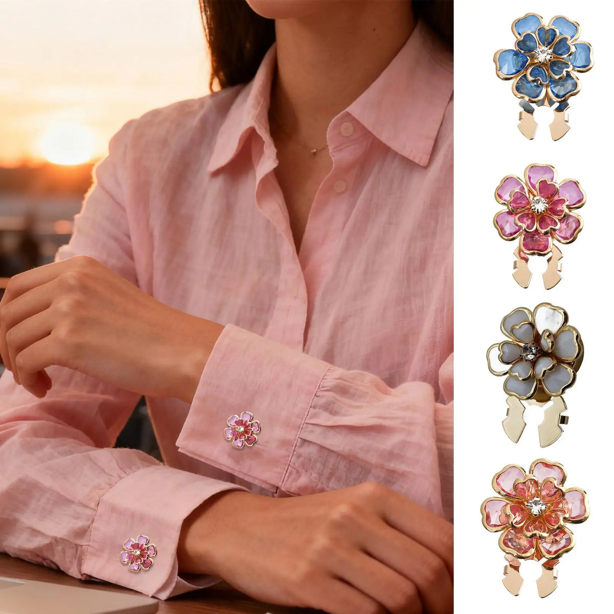 Camellia Flower Button Covers – Rhinestone Cufflinks Women Button Cover Cufflinks PLUSH