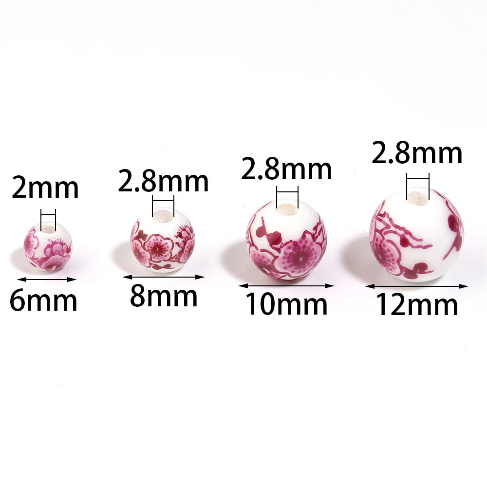 Hot Pink Plum Blossom Ceramic Beads – DIY Jewelry 6–12mm Ceramic Spacer Beads PLUSH