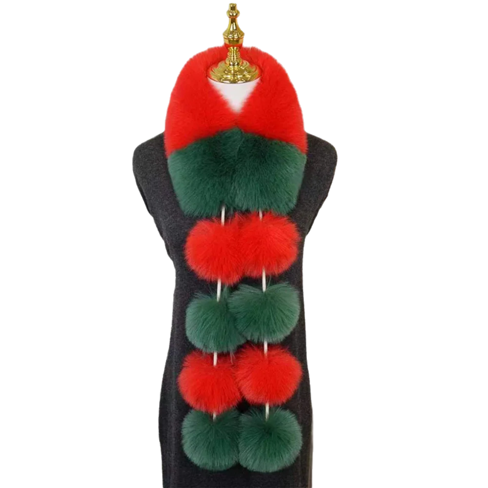 Women's Faux Plush Christmas Scarf with Pom-Pom | Warm & Cozy Faux Plush Scarf PLUSH Style-8