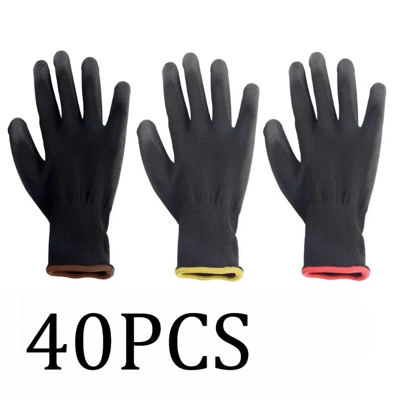 Nylon PU Coated Work Gloves 20/40pcs – Non-Slip, Sizes S–XL Work Gloves PLUSH 40PCS L