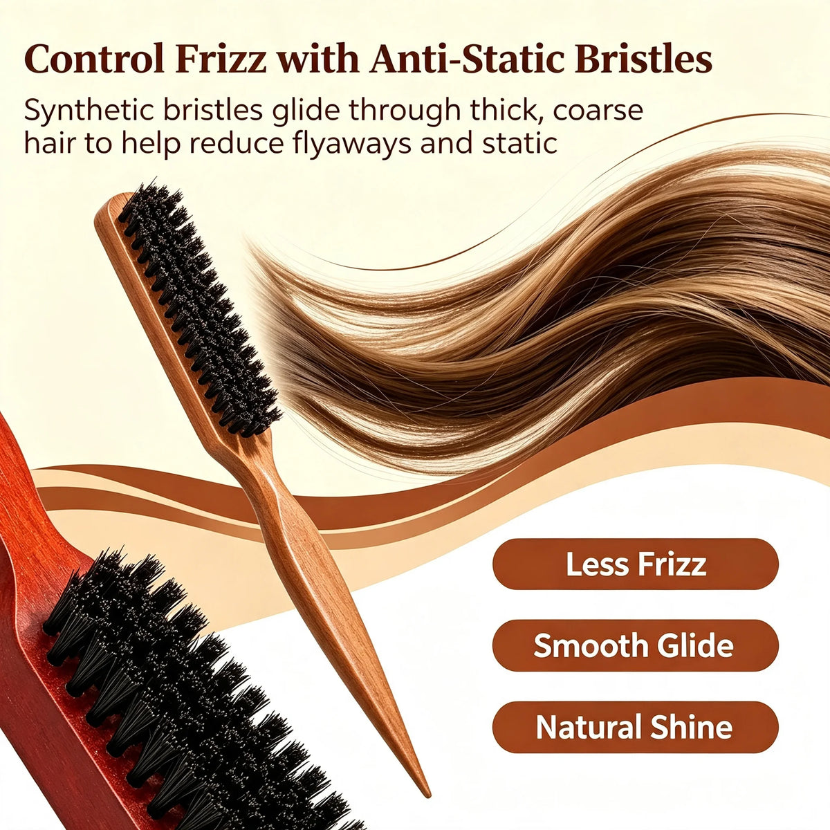 Wooden Bristle Hair Brush – Anti-Static, No-Tug Frizz Control Hair Brush PLUSH