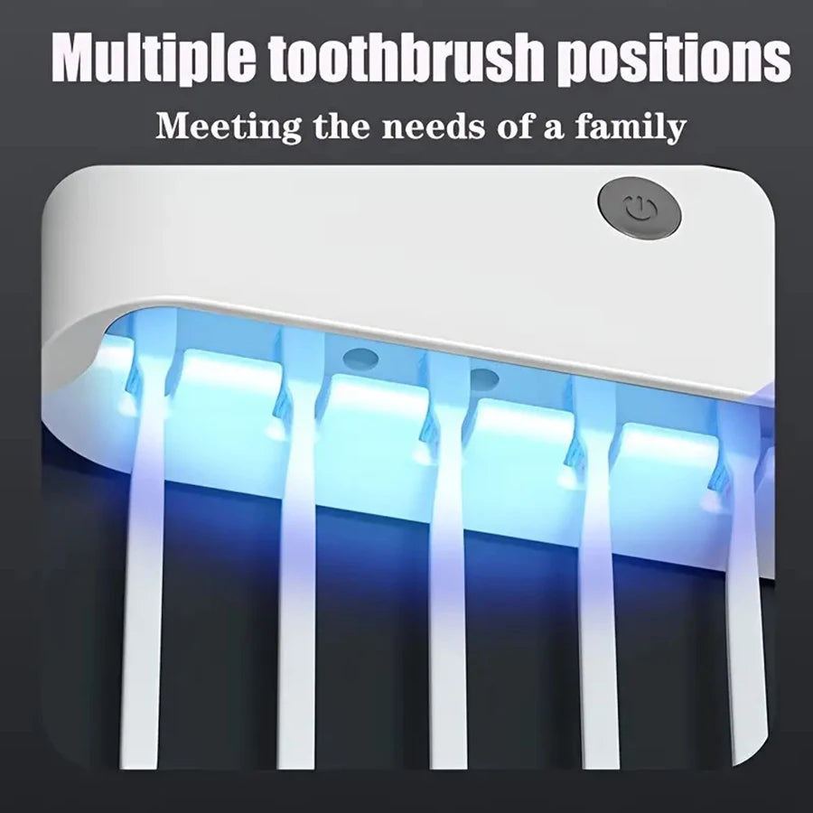 Wall-Mounted Toothbrush Holder UV Sterilizer & Dispenser 5 Slots Toothbrush Holder PLUSH