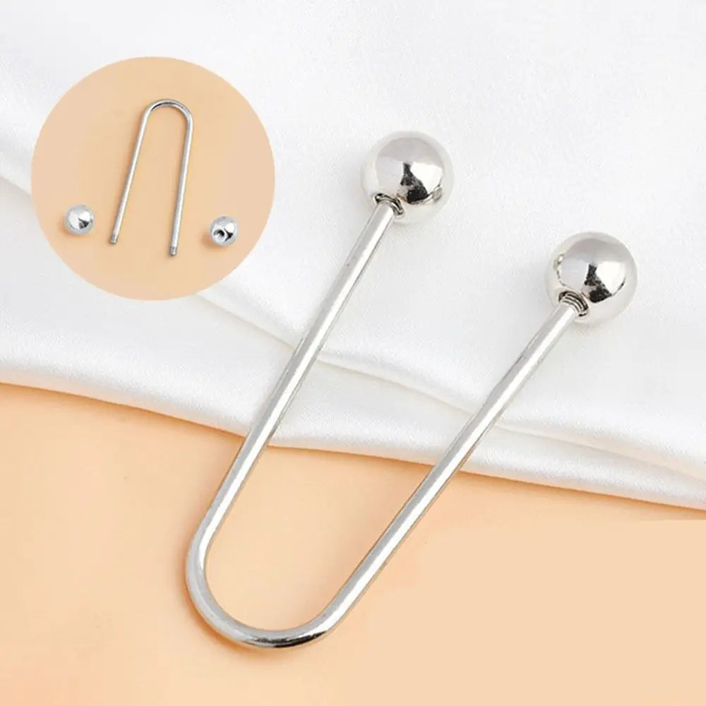 U-Shape Double Head Bead Brooch – Zinc Alloy DIY Accessory Fashion Brooch Pin PLUSH silver-a