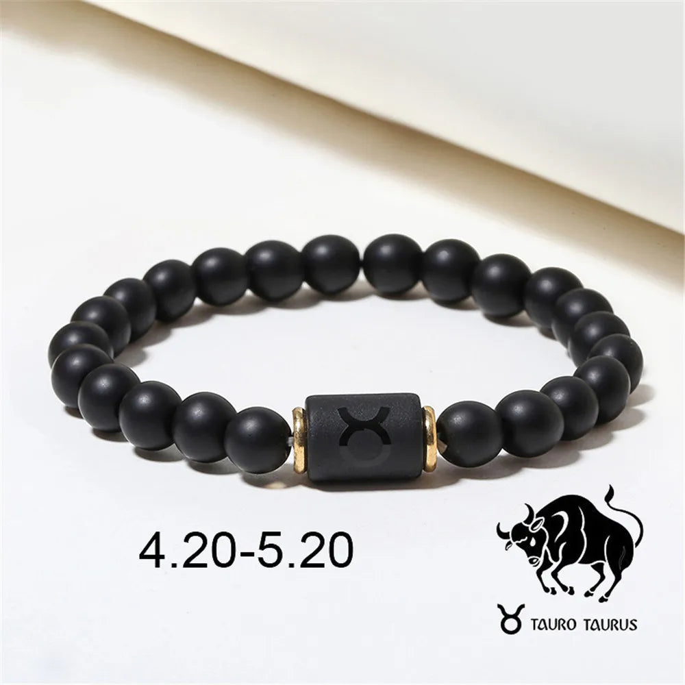 Zodiac Constellation Matte Black Agate Beaded Bracelet Beaded Bracelet PLUSH Taurus