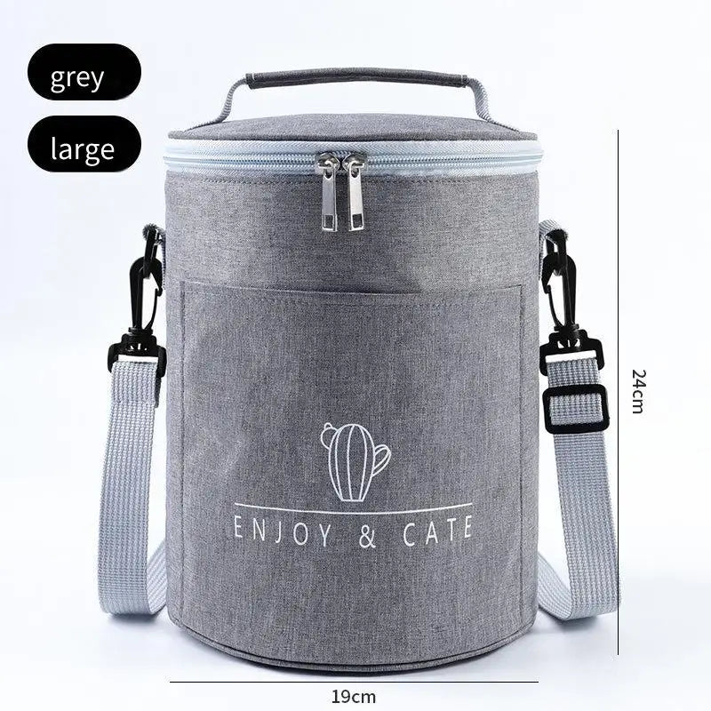 Round Insulated Lunch Bag 19x24cm – Thermal Food Tote Insulated Lunch Bag PLUSH Gray 19x24cm