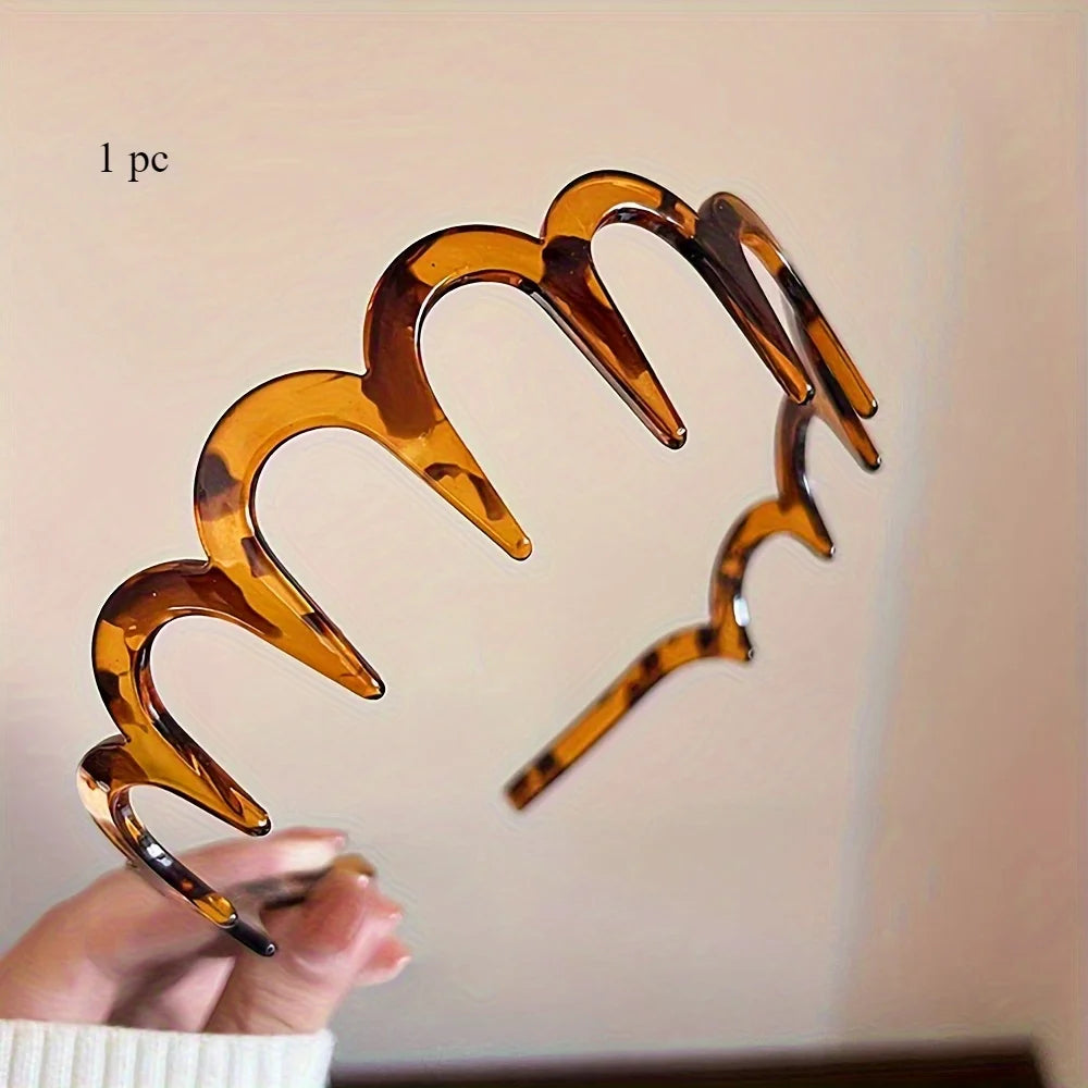 Women's Retro Wave Hairband – Toothed Comb High Top Style Hair Accessory PLUSH amber XXS