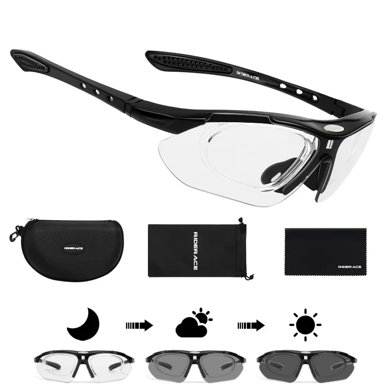 RIDERACE Photochromic Cycling Sunglasses – MTB & Road Bike Cycling Sunglasses PLUSH black
