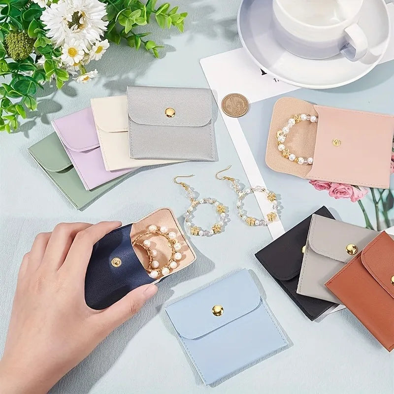 20pcs PU Leather Snap Jewelry Pouches – Assorted Colors Jewelry Storage Pouches PLUSH