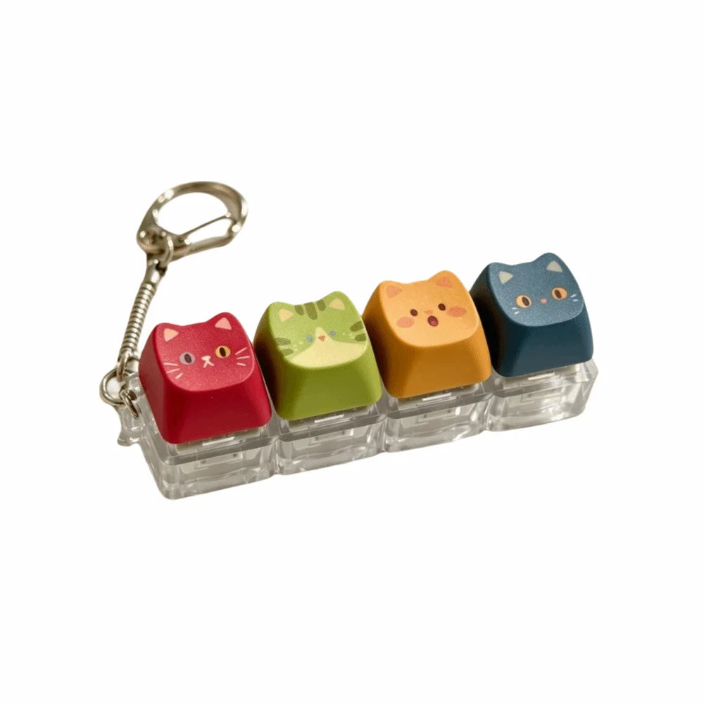 Cute Cat Keycap Keychain – Fidget Clicker Button Keychain Novelty Keychain PLUSH 4 key -Style G-