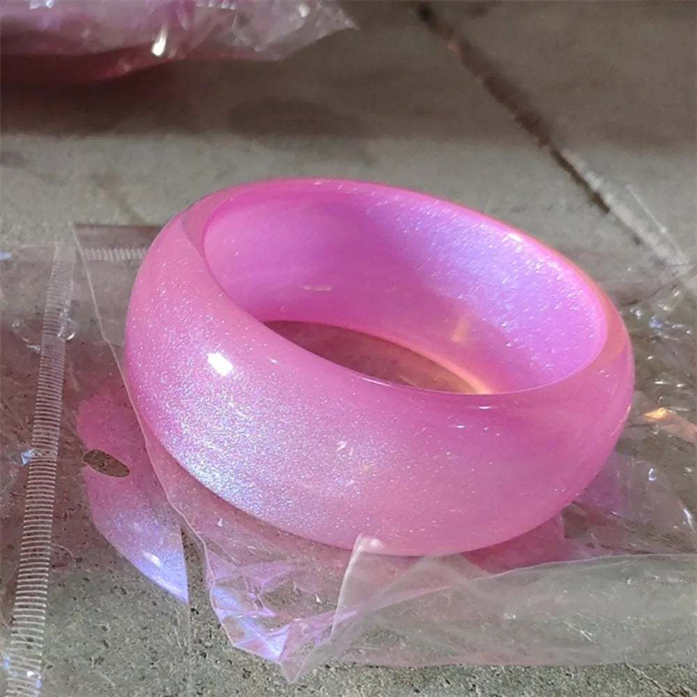 Bohemian Glitter Acrylic Bangle – Jelly Color Wide Bracelet Acrylic Bangle Bracelet PLUSH Rose Red-Glitter-