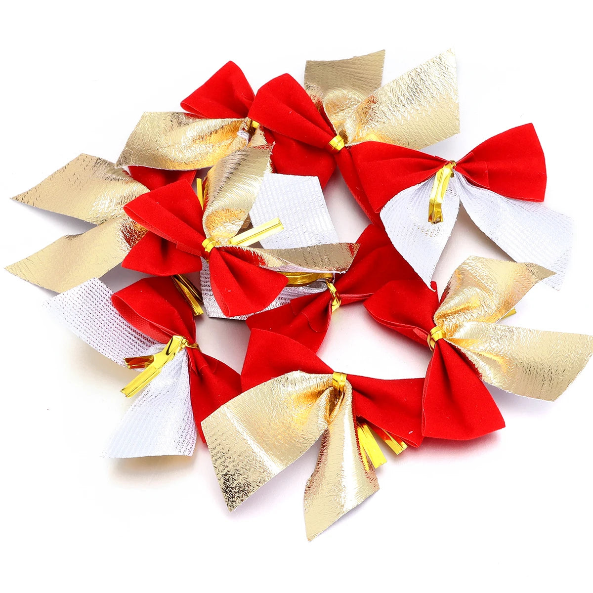 30pcs Handmade Fabric Ribbon Bows Gold Red DIY Gift Decor Decorative Ribbon Bows PLUSH red gold 5.5x5cm