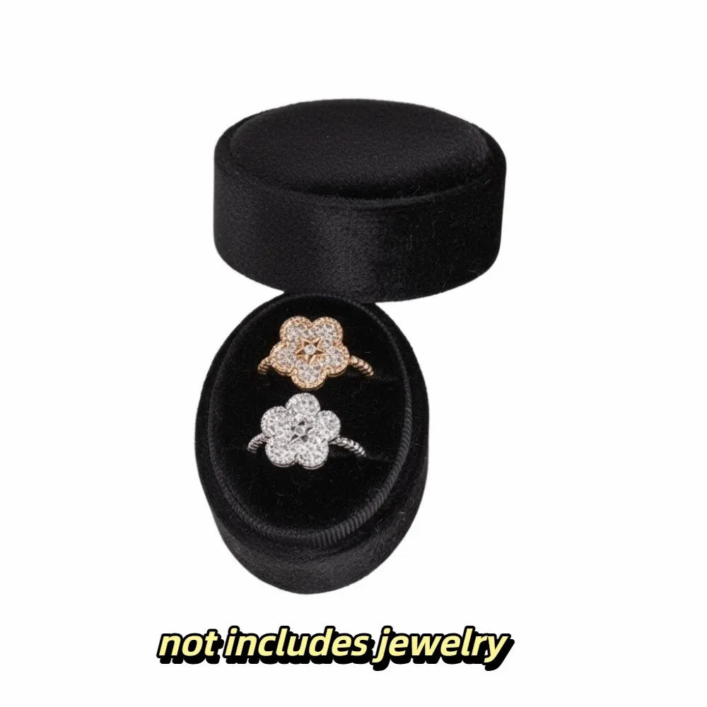 Velvet Ring Box 2 & 3 Slots Oval Vintage Jewelry Gift Box Velvet Ring Box PLUSH Black 2 Slot