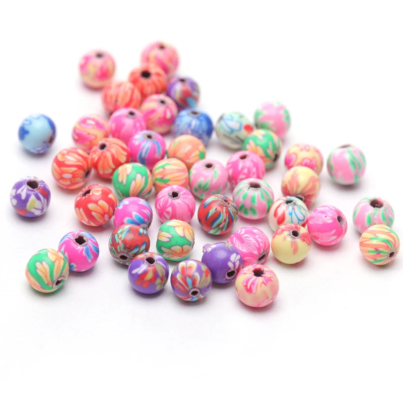 50pcs Polymer Clay Flower Round Spacer Beads – DIY Jewelry Clay Spacer Beads PLUSH