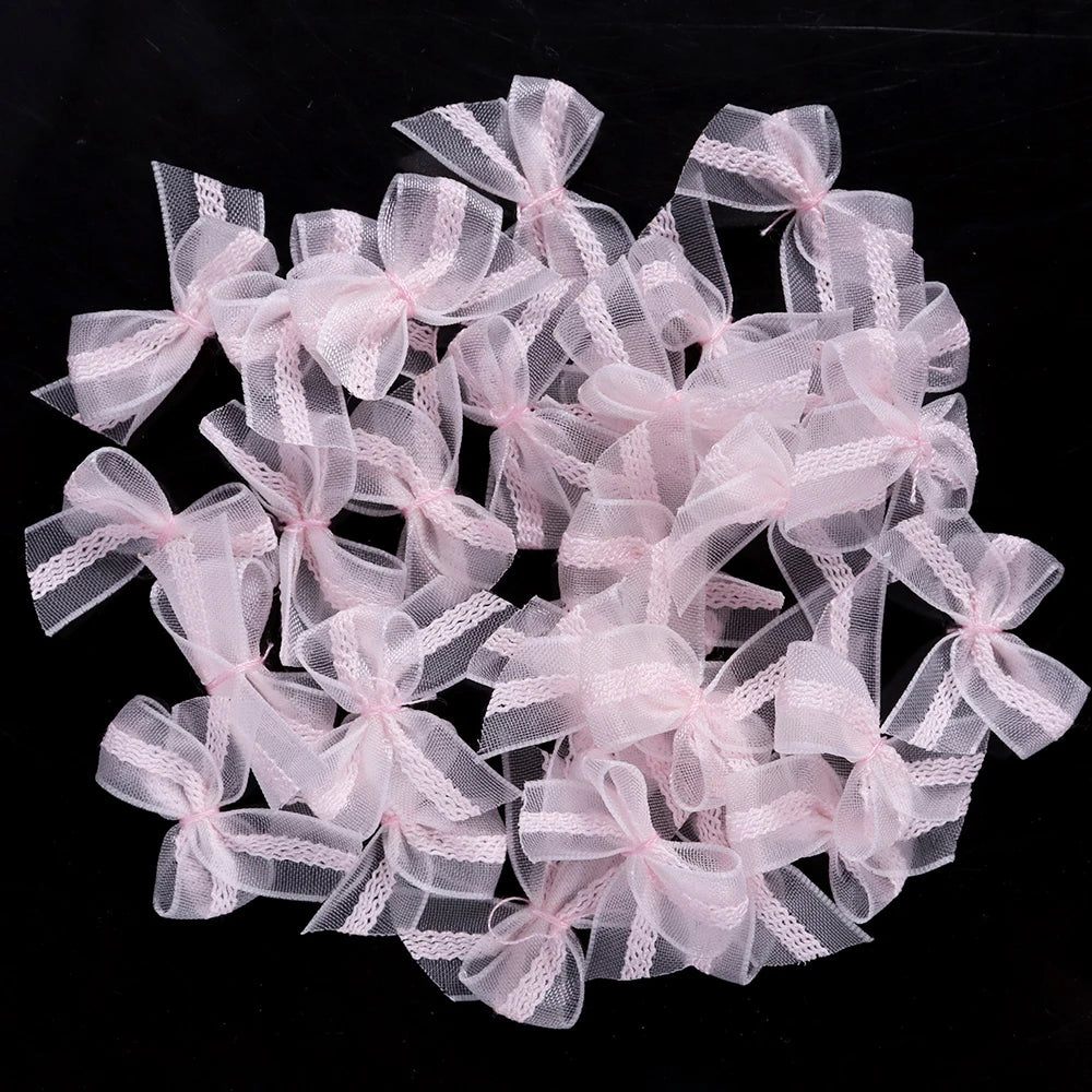 30–60pcs Organza Mini Bow Charms – Nail Art & DIY Craft Nail Art Charms PLUSH pink 30pcs