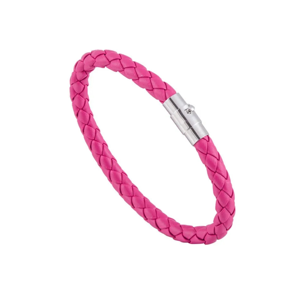 Braided Leather Bracelet Unisex Magnetic Clasp – Multi Colors Leather Cord Bracelet PLUSH Pink
