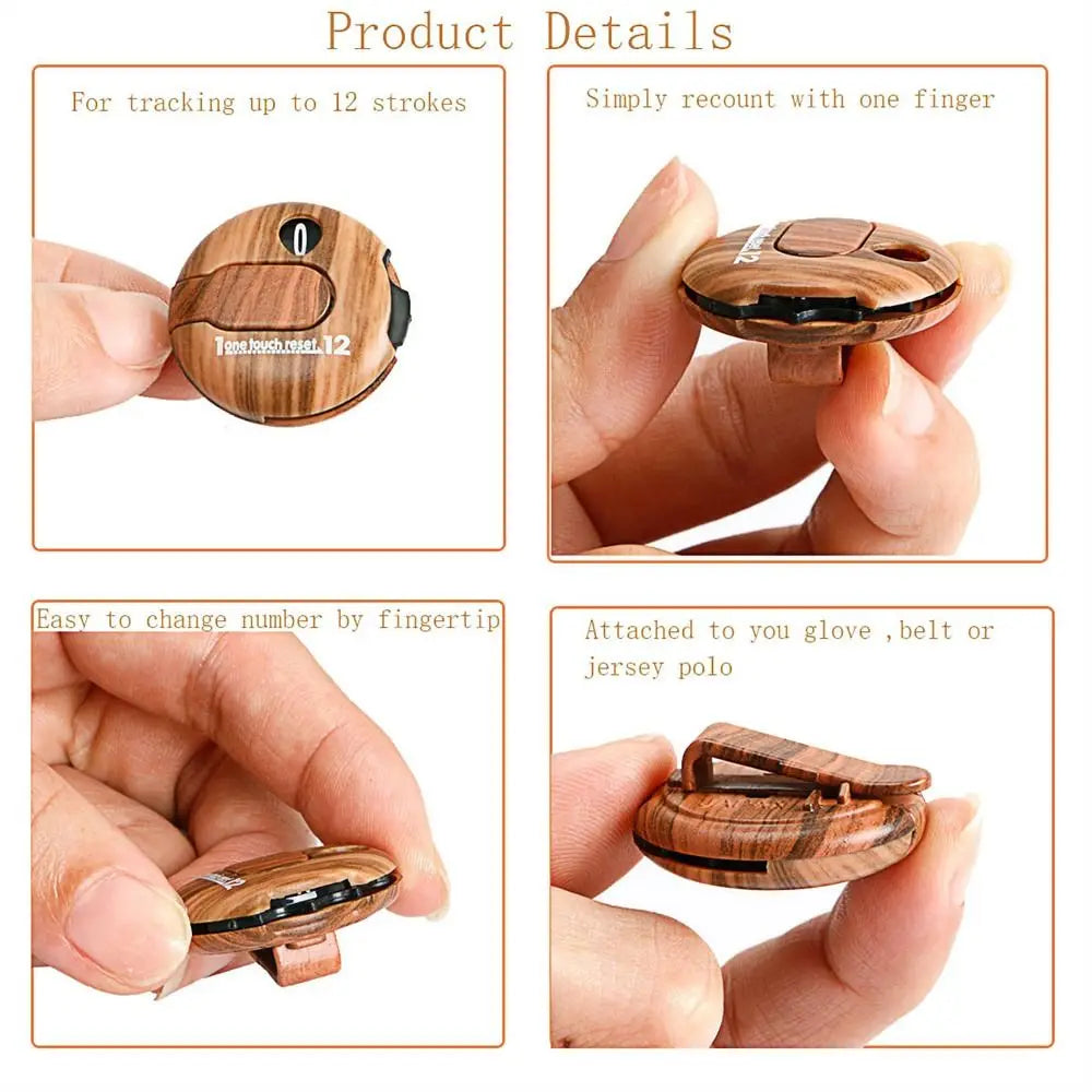 Golf Stroke Counter with Clip – Wood Grain Score Keeper Golf Score Counter PLUSH