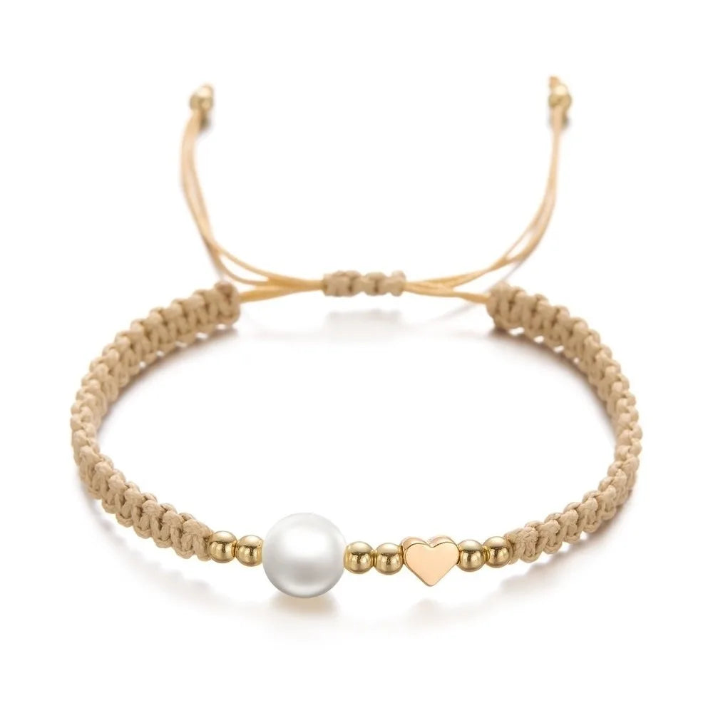 Adjustable Star Pearl Bead Woven Bracelet – Women's Minimalist Woven Bead Bracelet PLUSH Heart