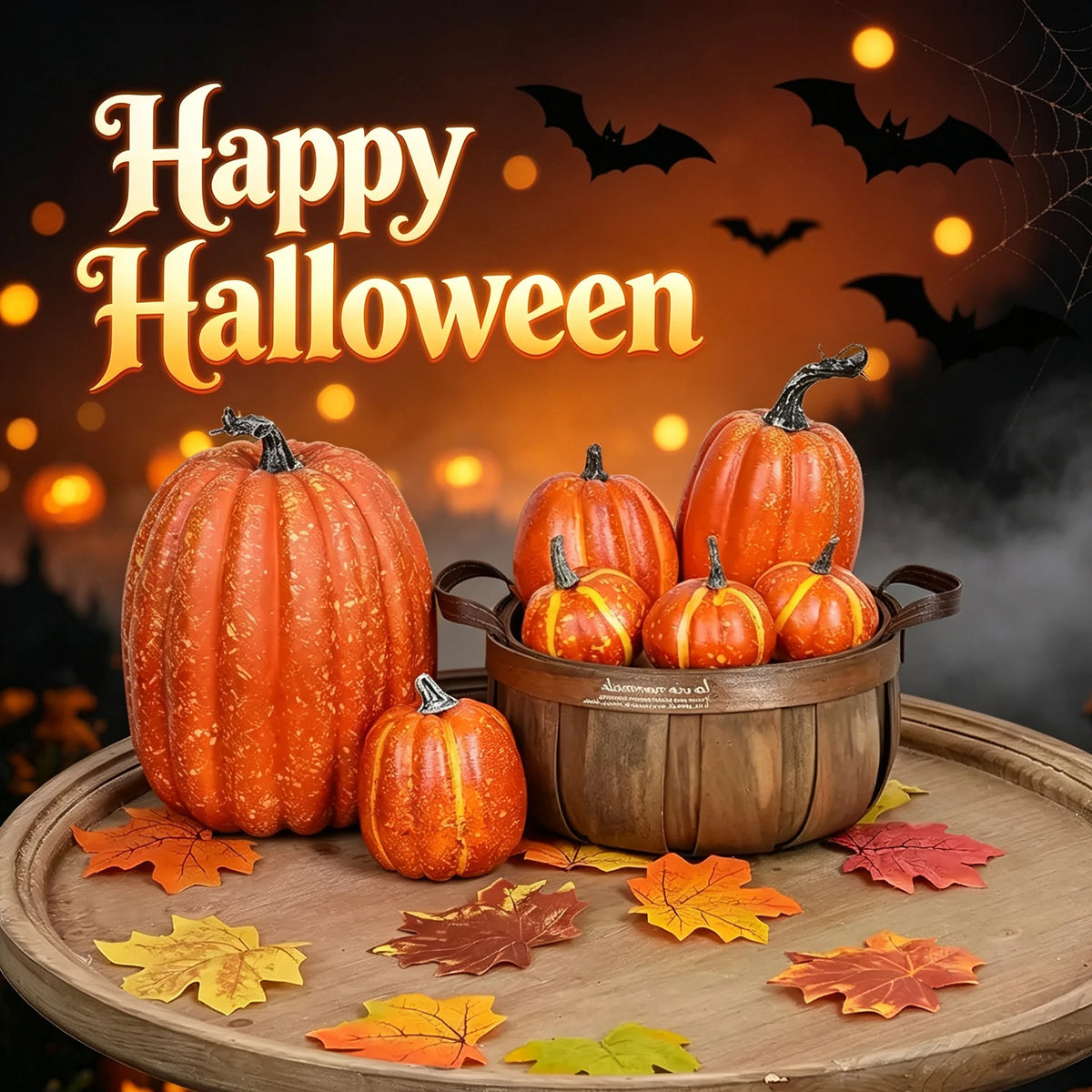 7-Piece Artificial White & Yellow Pumpkin Decor Set | Fall Halloween Artificial Pumpkin Decor PLUSH