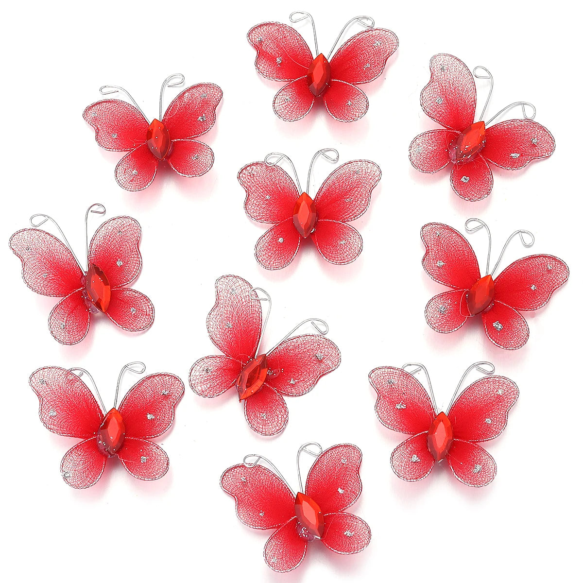 10pcs Organza Butterfly Appliques – DIY Jewelry & Craft Patches Fabric Applique Patches PLUSH red