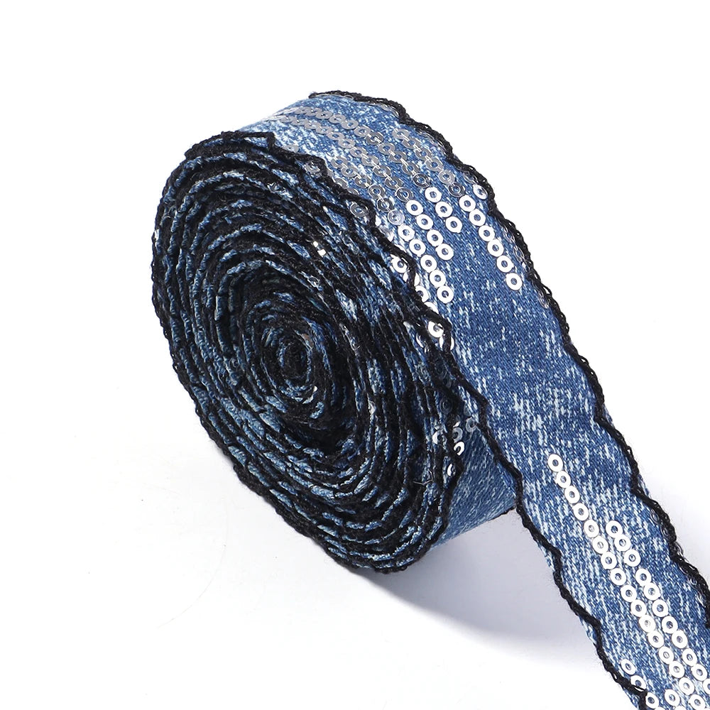 Scalloped Denim Ribbon Star Sequin Wave Trim – DIY Crafts Craft Ribbon Trim PLUSH 25mm 01 x 5yards mm