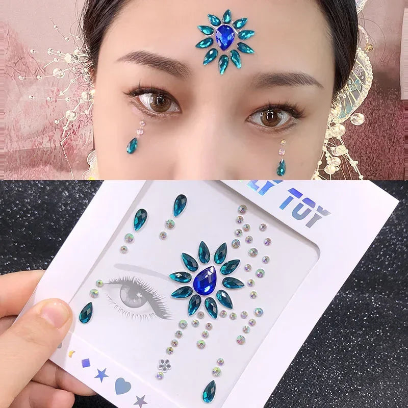 Crystal Face Gems Rhinestone Temporary Tattoo Stickers