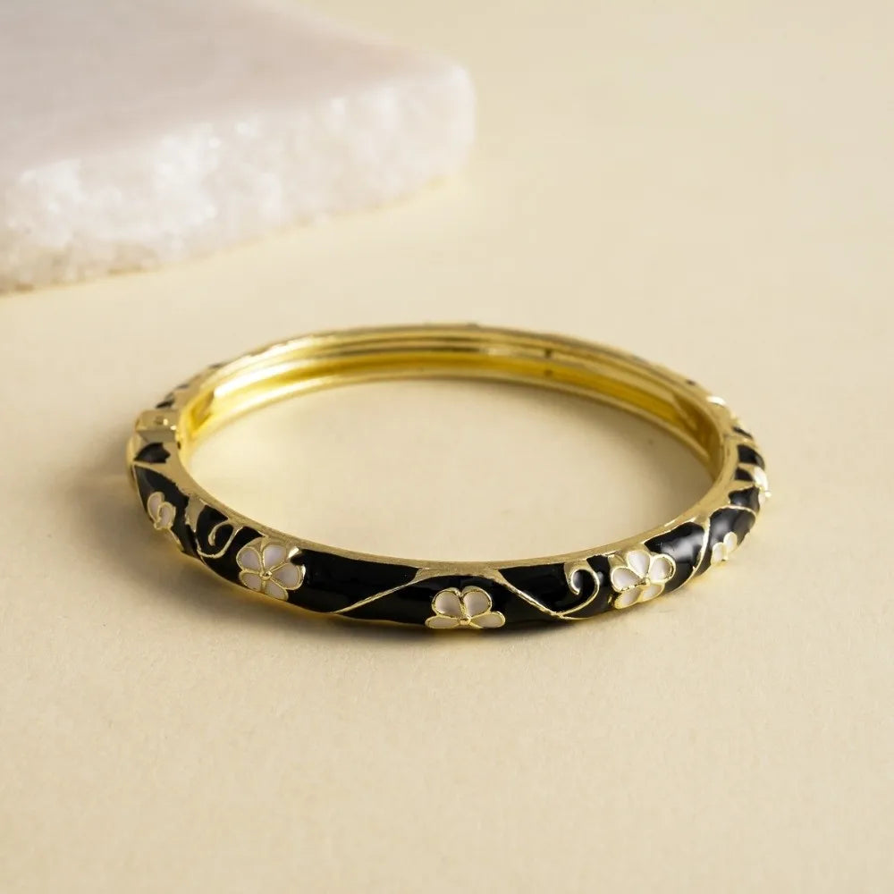 Vintage Cloisonné Enamel Flower Cuff Bangle | Rhinestone Women's Enamel Cuff Bangle PLUSH Style-C