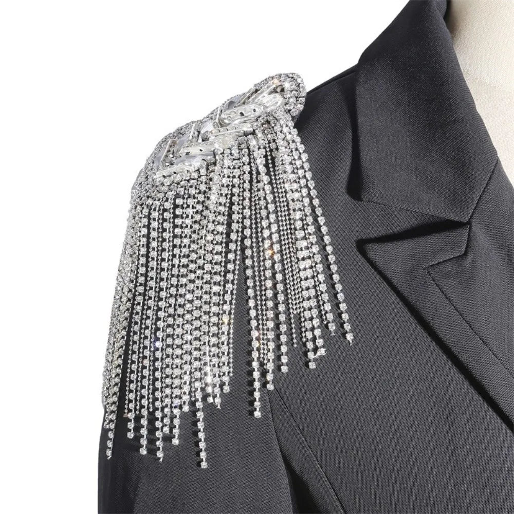 Rhinestone Tassel Shoulder Epaulettes – Unisex Fringe Brooch Shoulder Epaulette Brooch PLUSH